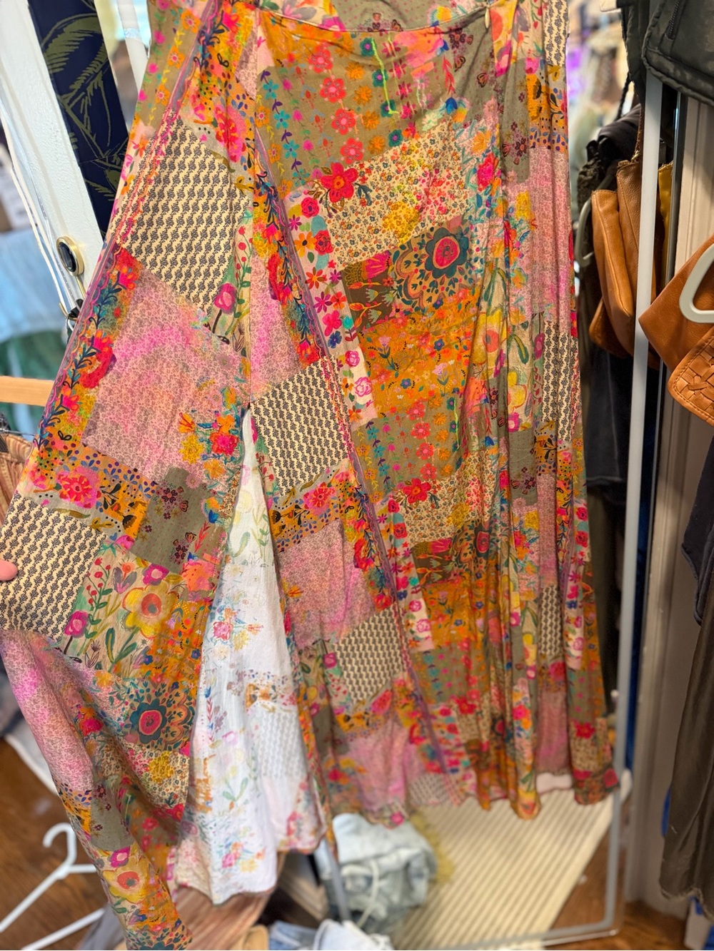 NATURAL LIFE Multicolor Floral Patchwork Maxi Skirt - Pink, Orange, Green